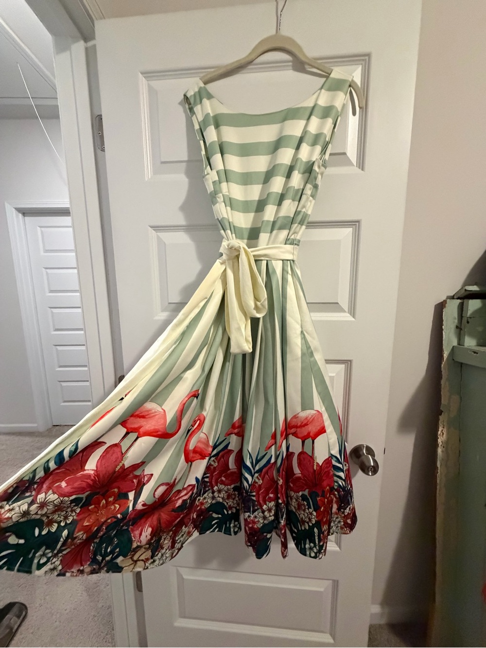 Collectif Mint & Cream Striped Fit-and-Flare Dress - Picture 2 of 4